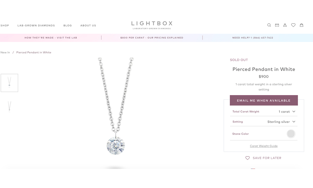 Lightbox 1-Carat Lab Grown Diamond Solitaire Necklace